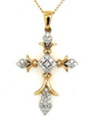14k 35 Diamond Ornate Yellow Gold Cross